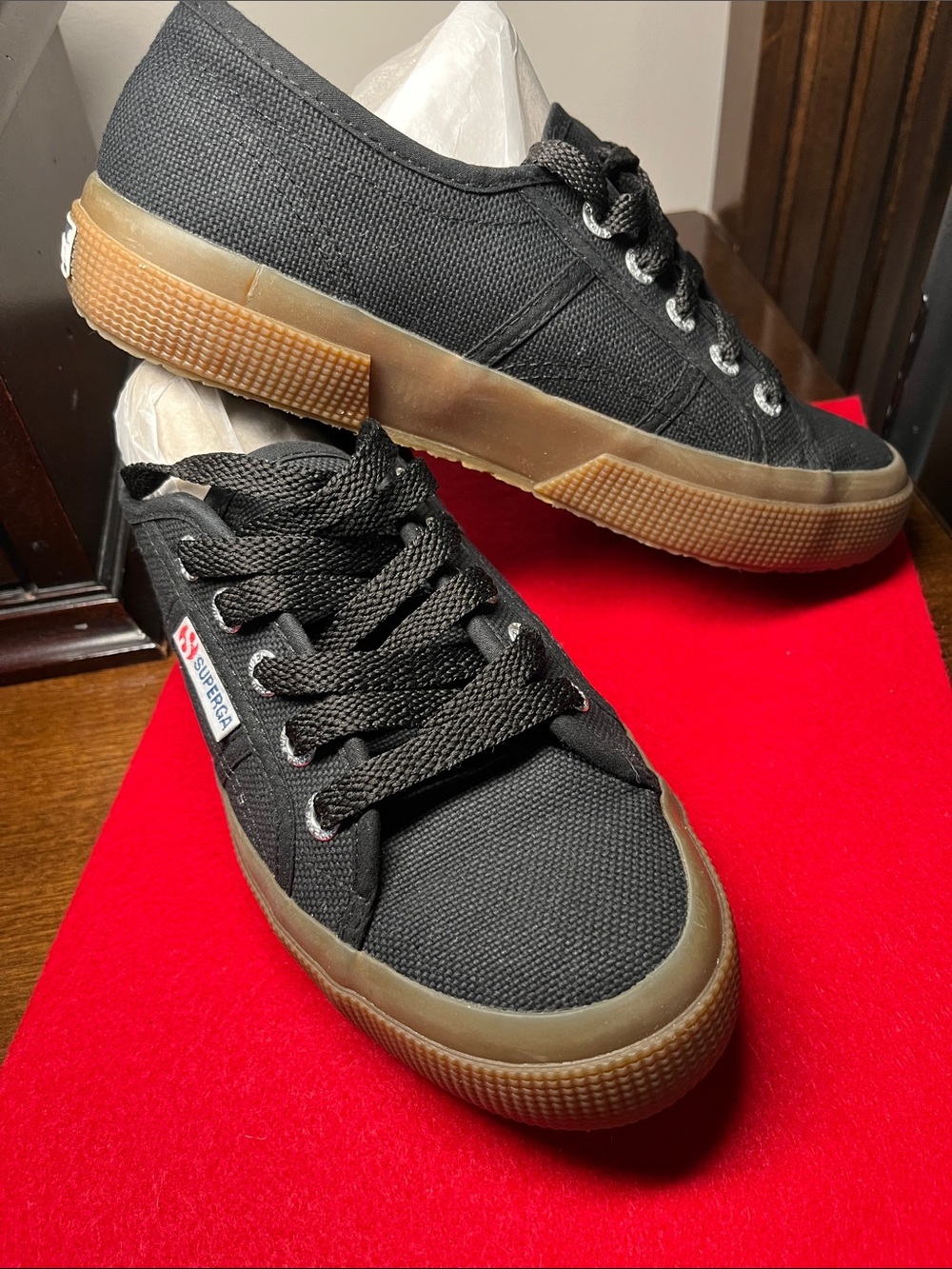 Superga Black with Dark Rubber Sole, Size 37, 6&1/2 Womens